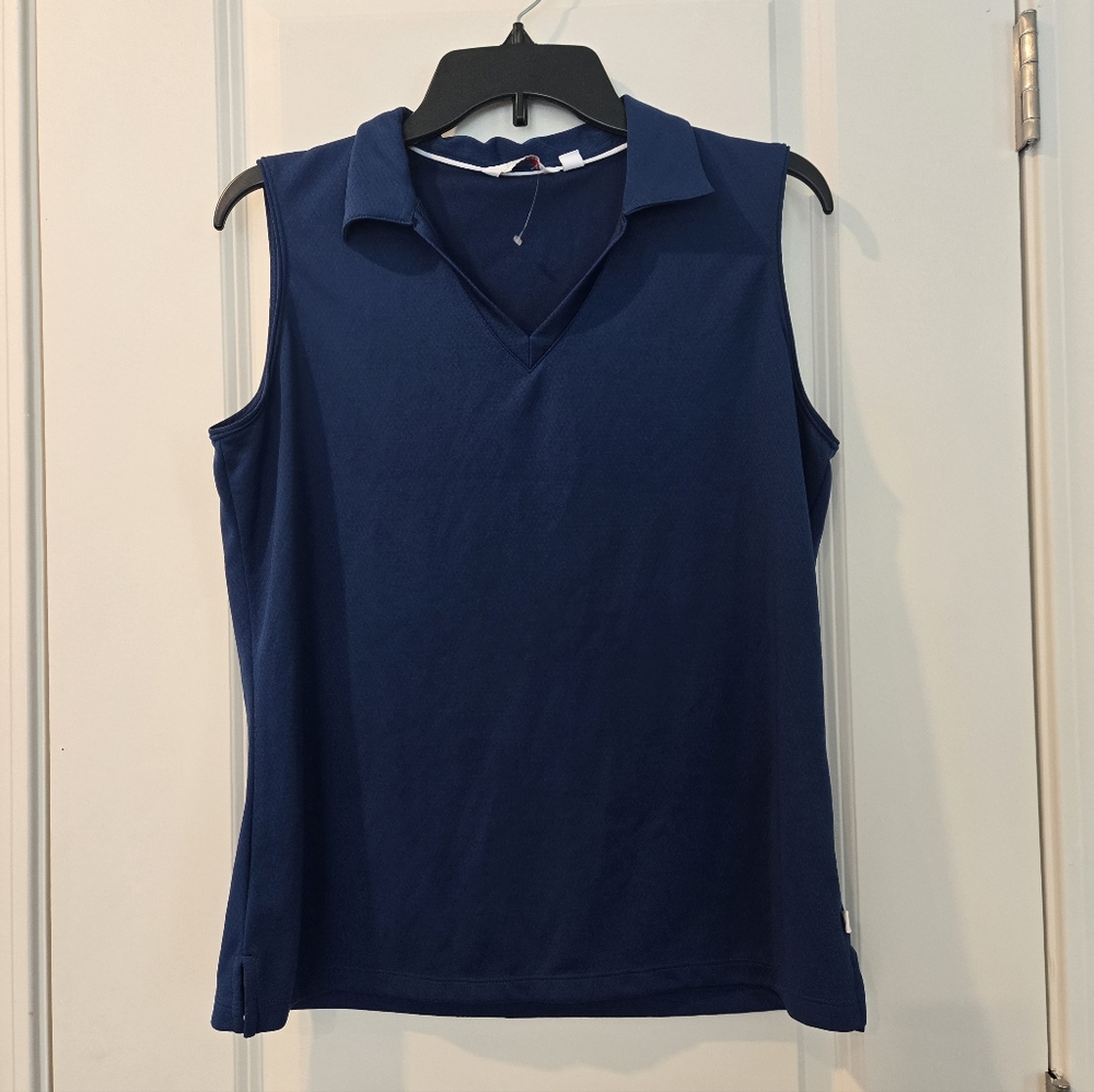 Lady Hagen Navy Sleeveless Polo Tank Top